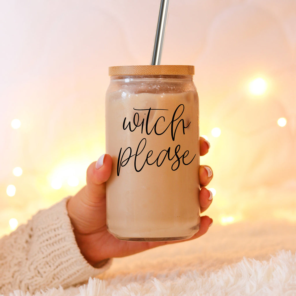 Witch Please 17oz Glass Tumbler With Bamboo Lid Stainless Straws And Cleaner