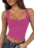 Womens Going Out Tops Summer Casual Y2k Crop Tops Cute Cropped Camisole Tank Top Bodycon Fitted Backless T Shirt Teen Girl Strappy Trendy Vacation Red Queen L - # GIAA23510032