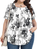 Womens Plus Size Tops Summer Blouses Tunic Short Sleeve Dressy Casual Loose Shirts 1X-5X White Ink Flower X-Large - # WOAA21510015-PRG