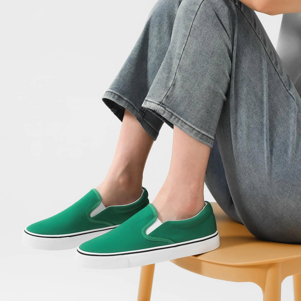 Women's Slip on Shoes Canvas Sneakers Loafers Non Slip Shoes Low Top Casual Shoes 9.5 Dark Green - # GIAA73710012