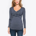Women's Striped Long Sleeve V Neck Nursing T-Shirt - # NURSGA11110104