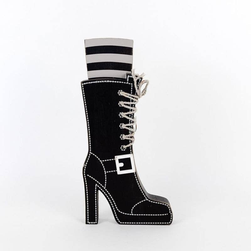 Halloween Coastal Decor - Wooden Witch Boot Festive Holiday Decoration