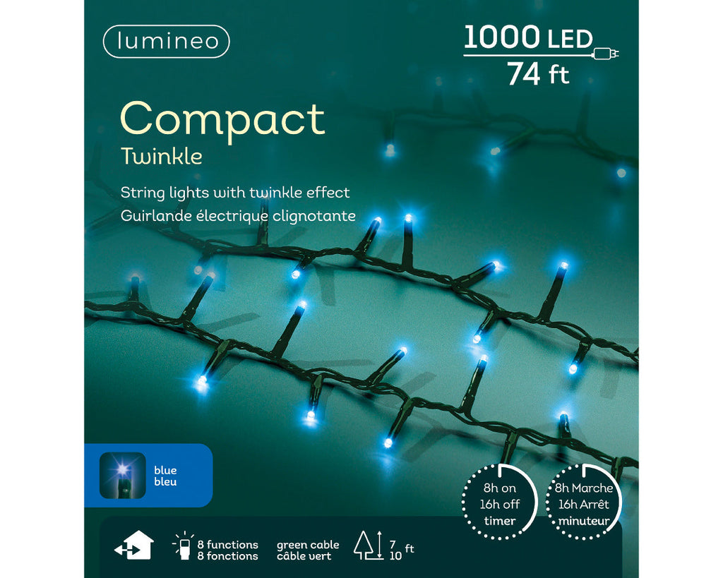 LED Rice Twinkle Stringlight - 1000 Lights - Blue - Green Wire