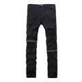 Zippered Holes Elastic Trend Denim Pants - # BOAA13410009